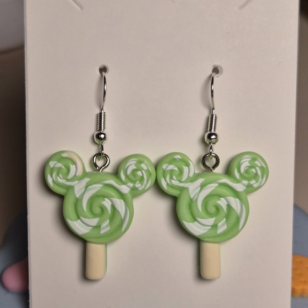 Cute Kawaii Disney Mickey Mouse Candy Shaped Earrings - Green & White